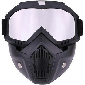 Resim Motosiklet Kaskı Profesyonel Açık Hava Bisiklet Yüz Maskesi Gözlük Rüzgar Geçirmez Kayak Snowboard Kar Arabası İçin Gümüş 