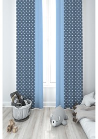 Resim Mekta Home Bebek Ve Çocuk Odası Gri Ve Mavi Bulut Desenli 2 Kanat Fon Perde 