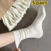 Resim 5 Çift Unisex Örgü Orta Baldır Çorapları - %100 Polyester, Nefes Alabilir, Dikişsiz, Yumuşak, Elde Yıkama - Açık Hava ve Günlük Giyim İçin Tüm Mevsim Katı Renk Konforu 