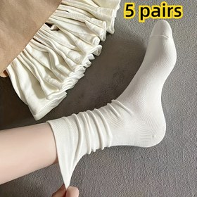 Resim 5 Çift Unisex Örgü Orta Baldır Çorapları - %100 Polyester, Nefes Alabilir, Dikişsiz, Yumuşak, Elde Yıkama - Açık Hava ve Günlük Giyim İçin Tüm Mevsim Katı Renk Konforu 
