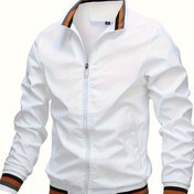 Resim Erkekler için Klasik Yaka Varsity Ceketi - %100 Polyester Katı Renk Hafif Bombardıman Ceketi, Çıkartmalı Fermuar ve Uzun Kollu, Trekking ve Gündelik Giyim için 