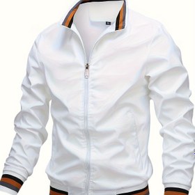 Resim Erkekler için Klasik Yaka Varsity Ceketi - %100 Polyester Katı Renk Hafif Bombardıman Ceketi, Çıkartmalı Fermuar ve Uzun Kollu, Trekking ve Gündelik Giyim için 