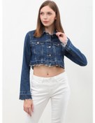 Resim Kadın Püsküllü Crop Jean Ceket mavi 