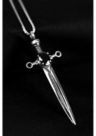 Resim Encili Silver 925 Ayar Gümüş Siyah Taşlı Şövalye Kılıç Model Koly 