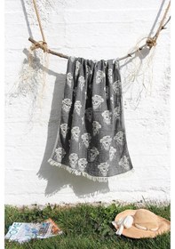 Resim %100 Pamuklu 90X180 Peştemal Plaj Havlusu Kurukafa Jakarlı 