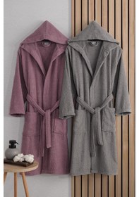 Resim Güvenal Verona Bay&bayan Pamuk 2'li Çizgili Kapüşonlu Bornoz Seti Bornoz Çeyiz Seti Bornoz Takımı 5 Çok Renkli 