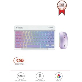 Resim Torima Kablosuz Klavye Mouse Seti Rgb Işıklı Şarj Edilebilir TMK-09 Mor 