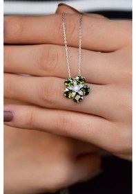 Resim Papatya Silver 925 Ayar Gümüş Rodyum Kaplama Olive Taşlı Mine Çiçeği Kadın Kolye 