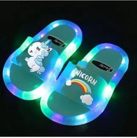Resim Uıowoo Işıklı Çocuk Terliği - Kristal Taşlı Led Parlayan Ayakkabı Mavi Dört Lambalı Gökkuşağı At 