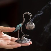 Resim Şık Turna & Lotus Çiçeği Tütsü Yakıcı - Metal, Yaratıcı Çizgi Tütsü Tutucu ile Ev Dekorasyonu Aksesuarı 