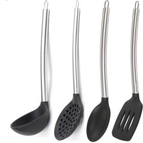 Resim Epinox Silikon Siyah Mutfak Seti 5 (Silikon Kaşık, Spatula, Kepçe, Kevgir) 