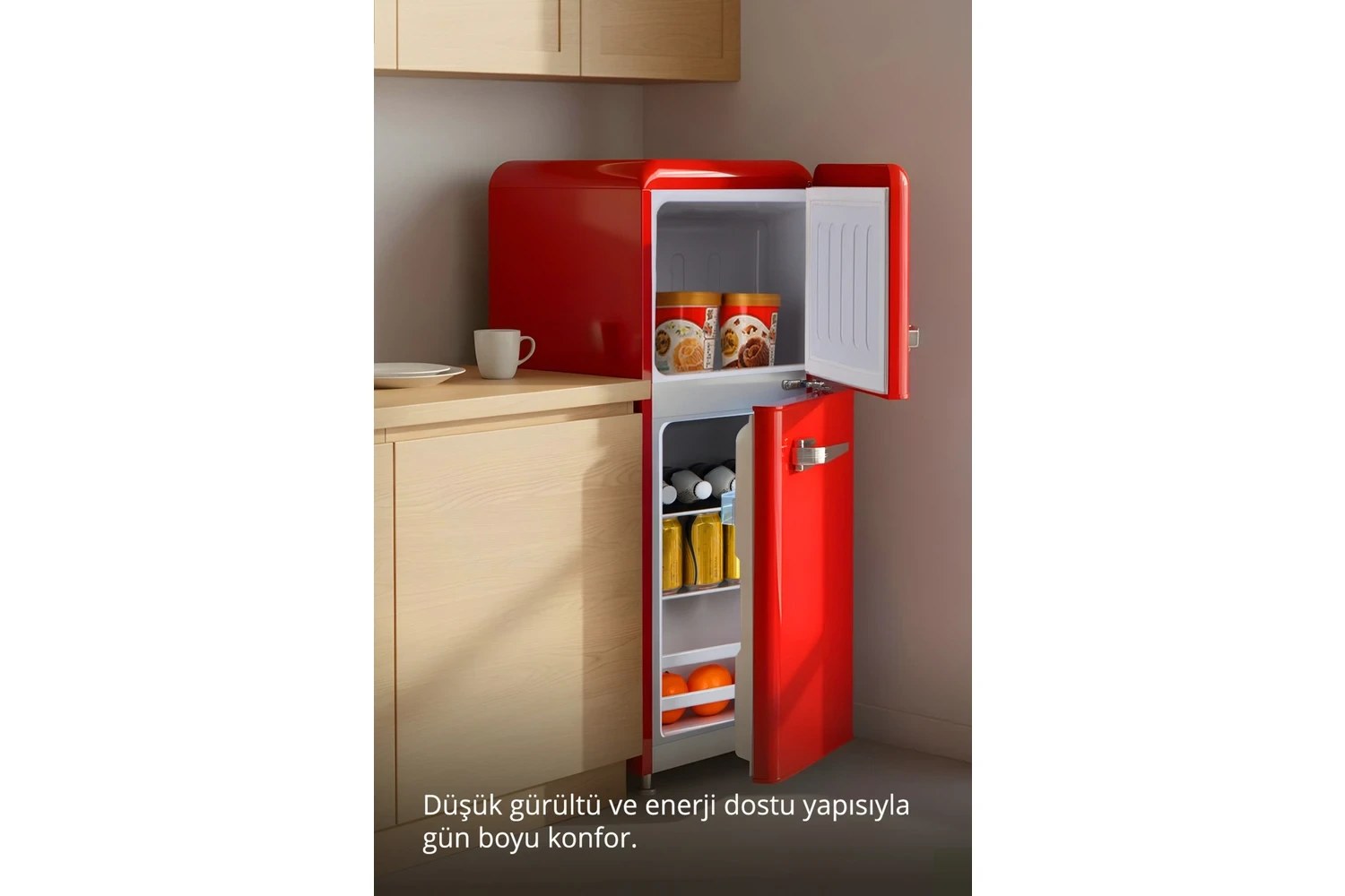 Kiwi KRF-2586 Retro Çift Kapılı Mini Buzdolabı Fiyatı ve