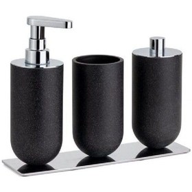 Resim 3'lü Set Sıvı Sabunluk-diş Fırçalığı-pamukluk Siyah/krom Renk 206x87x265 Mm 