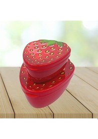 Resim 2'li İç İçe Geçebilen Çilek Model Saklama Ve Beslenme Kabı Seti 550 Ml + 250 Ml Kırmızı 