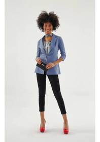 Resim Kapri Truvakar Kol Süs Cepli Kopçalı Ofis Blazer Kumaş Ceket-dirty Blue Dirty Blue 