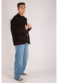 Resim Erkek Oversize Oduncu Desenli Ceket Siyah - Kırmızı 