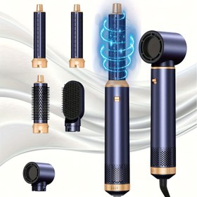 Resim OKWRAP 5'li 1 Arada Saç Fırçası & Hava Maşası Kombinasyonu, Çıkarılabilir Sıcak Hava Fırçası ve Maşa Seti - Kurutma, Kıvırma ve Düzleştirme için Saç Şekillendirme Aletleri, Güç Kaynağı ile Çalışan, 220-240V, Avrupa Standart Fişi, Pil Gerekmez 