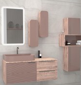 Resim NETDEKO Arron 100cm Banyo Dolabı-sütlü Kahve/dorado (boy Dolap Dahil ) 