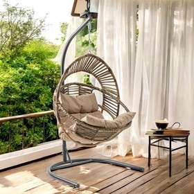 Resim Nobel Tekli Rattan Bahçe Balkon Salıncağı Açık Kahve 