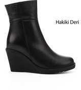 Resim GÖNDERİ(R) Kadın / Kız Siyah Fermuarlı Dolgu Topuklu Hakiki Deri Bot 