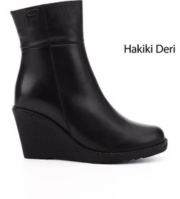 Resim GÖNDERİ(R) Kadın / Kız Siyah Fermuarlı Dolgu Topuklu Hakiki Deri Bot 