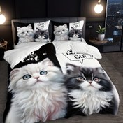 Resim 3 Parça Sevimli Kedi & Yavru Kedi Baskılı Yatak Takımı - 1 Nevresim Kılıfı & 2 Yastık Kılıfı İçerir, Nefes Alabilen Polyester, "Gidelim" Motifi, Makinede Yıkanabilir, Her Mevsim İçin İdeal, Ev veya Yurt Dekoru İçin Mükemmel, Kedi Yatağı 