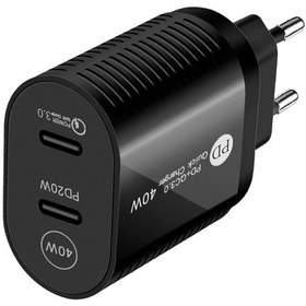 Resim İphone Uyumlu / İpad Serisi İçin 40w Çift Bağlantı Noktalı Pd / Type-c Hızlı Şarj Cihazı, Ab Fiş Siyah 