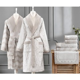 Resim Özdilek Pamuklu 7 Parça Aile Bornoz Seti-tappeto Krem Krem Krem 