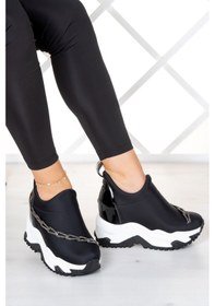 Resim Erkan Saçmacı Maggie Siyah Streç Gümüş Zincirli Gizli Dolgu Günlük Ayakkabı Gümüş 