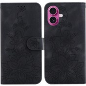 Resim İpohone Uyumlu 17 İçin Mıknatıslı Kabartmalı Lily Cüzdan Kartlık Standlı Flip Kılıf 