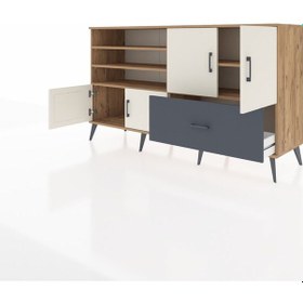 Resim Hyperion Konsol 5 Raflı Tek Çekmeceli 4 Kapaklı 176x44x99 Çam-ayt Çam-aytaşı/antrasit 