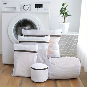 Resim 5 adet Hafif Çamaşır Torbası Seti, Dayanıklı Ağ Giysileri Korumak İçin, Giysi Bakımı, Elektrik Gerektirmez, Çoklu Boyutlu Fermuarlı Çamaşır Torbaları, Hassas Kumaşlar ve Kazaklar İçin Uygun - Kullanımı Kolay ve Tekrar Kullanılabilir! Seyahat Depolama Organizatörü! Çamaşır Torbası 