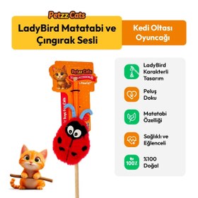 Resim PetzzCats LadyBird Matatabi ve Çıngırak Sesli Kedi Oltası Oyuncağı Kırmızı/Mavi 42 Cm 
