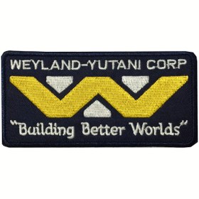 Resim 1 adet Weyland-Yutani Corp. Nakışlı Ütüyle Yapışan Yama - Siyah Arka Plan Üzerine Beyaz Yazılı Cesur Sarı "W", Lacivert & Sarı Tasarım DIY Kot Pantolonlar, Ceketler, Çantalar ve Şapkalar için 