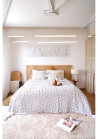 Resim İskandinav Yatak Örtüsü Seti Çift Kişilik Set Bohem Punch Panç Desen Lotus Bej Renkli 