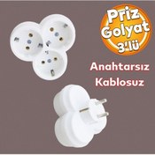 Resim Golyat Papatya Yonca 3'lü Grup Priz Fiş Priz Topraklı Çoklu Çoğaltıcı Kablosuz Üçgen 