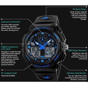 Resim Besthome1 Mavi Skmei Lüks Erkek Spor Saat, Askeri Dijital, Su Geçirmez, Takvimli, Kronometre Saat Çok Renkli 
