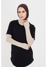 Resim Hürrem Bone Bej Tesettür Parmak Geçmeli Kolluk Viskon Düz 1024 12 Bej 