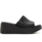Resim Women's Black Wedge Heeled Leather Comfort Slippers Derimod