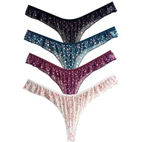 Resim Cottonhill Çiçek Desenli Tül Kenarları Fırfırlı Tanga 4'lü Paket Külot Renkli-1 Çok Renkli 