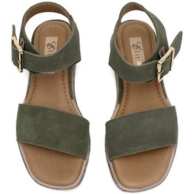 Resim Elit Ziva Kadın Hakiki Deri Düz Sandalet Haki Haki 