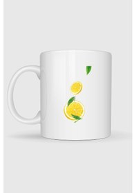 Resim Limon, Limon Ve Dilimlenmiş Limon Tasarımlı Kupa Bardak Beyaz 