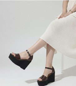 Resim Asmi Shoes Kadın Dolgu Topuklu Kahverengi Kırışık Rugan Ayakkabı Rahat Yüksek Topuklu 11cm Kahverengi 