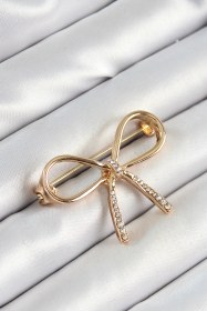 Resim Zirkon Taş Detaylı 3d Fiyonk Figürlü Gold Renk Kadın Broş - Tj-br442 