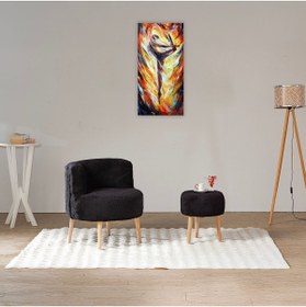 Resim mhrgroup cma Modern Teddy Kumaş Ahşap Ayaklı Berjer Koltuk & Puf | Şıklık ve Konfor Bir Arada İkili Çay Seti 