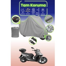 Resim Dokaca Neo Gri Neon Fitilli Kilit ve Arka Çanta Uyumlu Kymco Agility 16+ 125I Uyumlu Motosiklet Brandası 