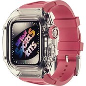 Resim Apple Watch Uyumlu 45mm Rugged Şeffaf Kasa Profesyonel Koruyucu ve Silikon Kordon Gül Kurusu 