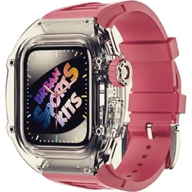 Resim Apple Watch Uyumlu 45mm Rugged Şeffaf Kasa Profesyonel Koruyucu ve Silikon Kordon Gül Kurusu 