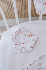 Resim (1053)%100 Organik Pamuk Çift Katlı Gökkuşağı Desenli Müslin Örtü Seti (100x100 muslin-Önlük-Omuz Bezi) Renkli Tek Ebat 