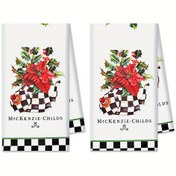 Resim 2 adet Şenlikli MacKenzie-Çocuklar Çiçekli Mutfak Havluları - Kırmızı Poinsettia'lar, Çizgili Kenar, ve Eğlenceli "S" Monogram ile Tatil Tasarımı, Sevgililer Günü, Anneler Günü, Paskalya ve Mevsimlik Dekor için Mükemmel, Anne için Hediye 